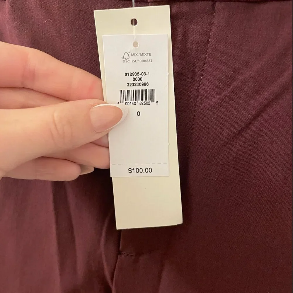 NWT BANANA REPUBLIC MAROON BOOTCUT HIGH-RISE SCULPTED TROUSER PANTS--SIZE ZERO 0 - Picture 4 of 5